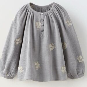 Zara Gird 3-4y Cotton Floral Embroidered Gauze Blouse Top